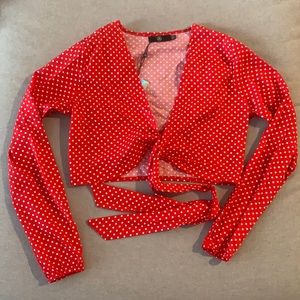 Red front tie crop top
